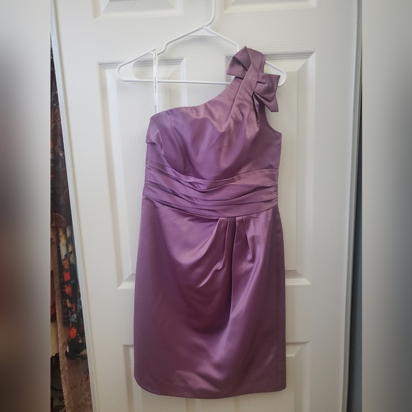 David's Bridal Bridesmaid One Shoulder Lavender Dress - Picture 2 of 6